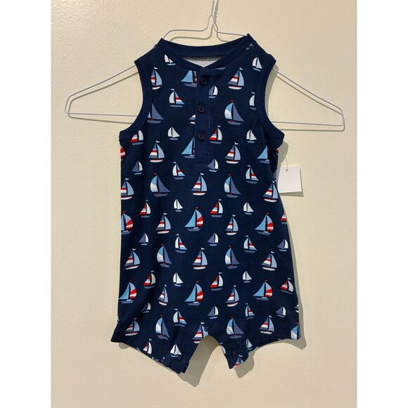 NWT Little Me Blue Sailboat Romper - 9M - Picture 1 of 4